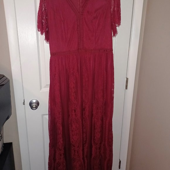 MEROKEETY Women's V Neck Short Sleeve Floral Lace Dress Size XL - Picture 3 of 4